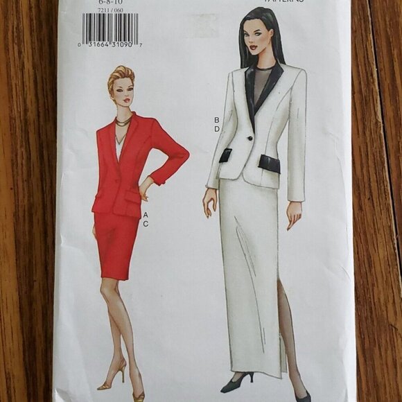 90s Vogue Pattern 7211 Semi Fitted Hip Length Jacket Straight Skirt 6 8 10 - Picture 1 of 3